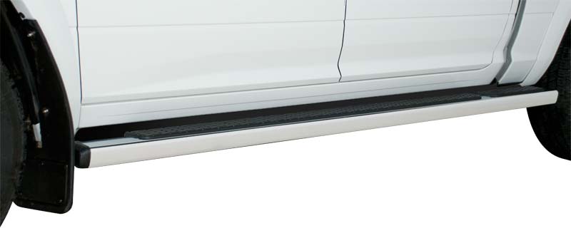 2013-2017 Dodge Ram 1500, Crew Cab 95" Step Bar (5" Oblong Mopar Chrome Tubular Side Step Bar) - Black Aluminum Step Board Filler